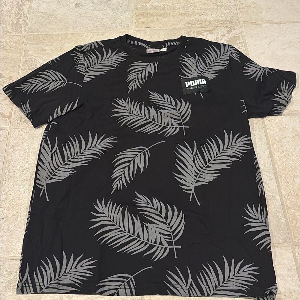 Puma Black and Gray Tropical Leaf Short Sleeve Tee